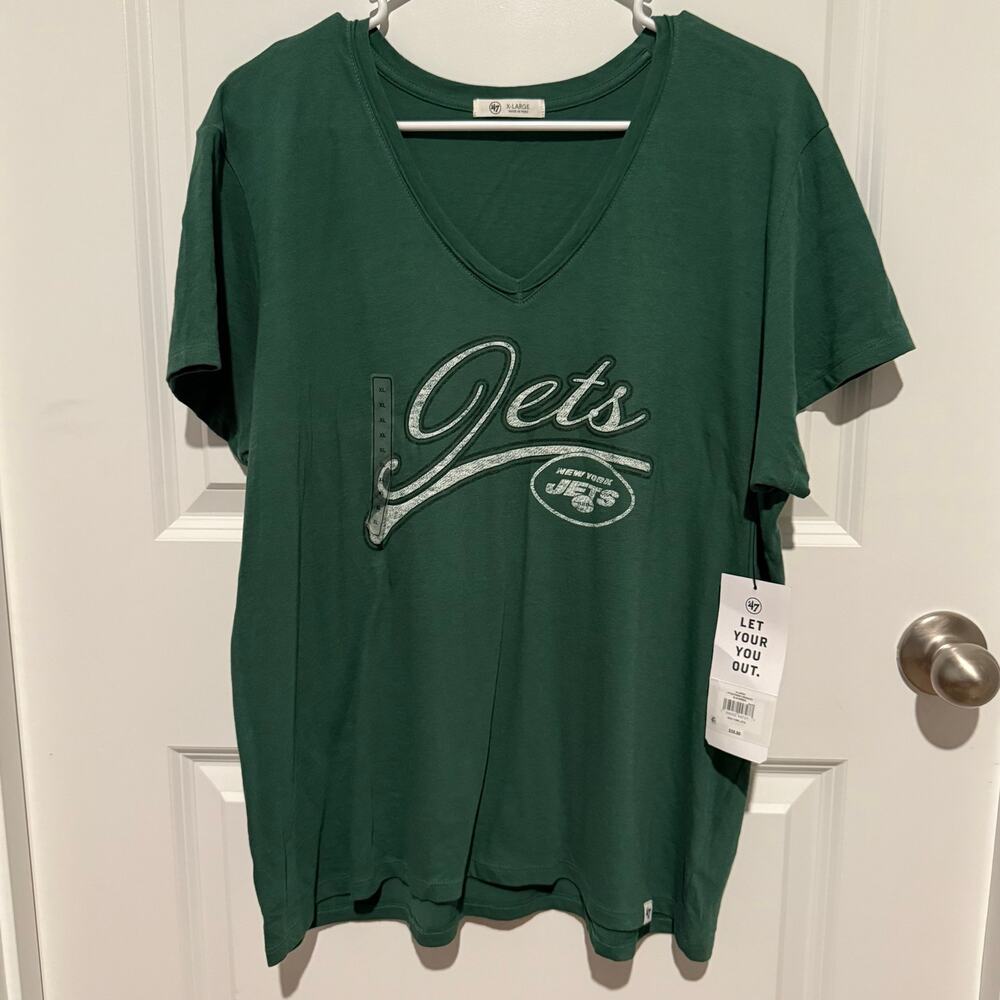 ew York Jets ’47 Women's size XL V Neck T Shirt Green NFL Football NWT